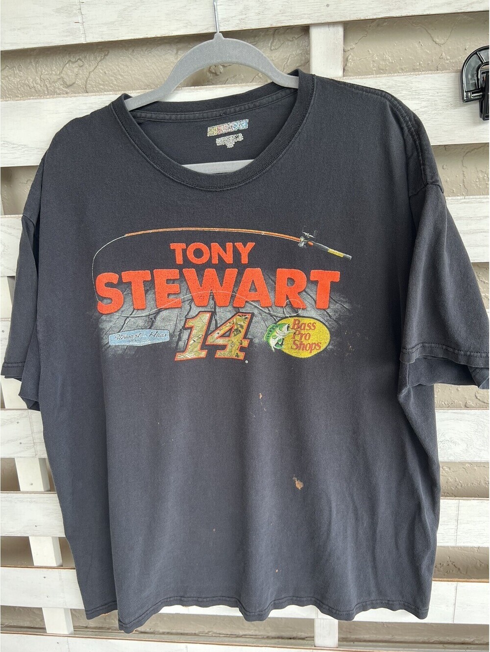 Tony Stewart #14 Bass Pro Shop T-Shirt Size XXL Black Faded